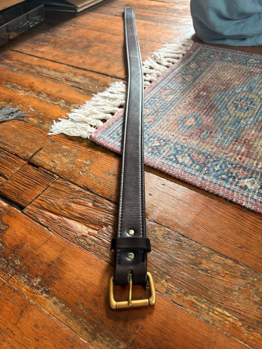 Filson Brown Genuine Bridle Leather Belt with Gold Stamping - Picture 5 of 6